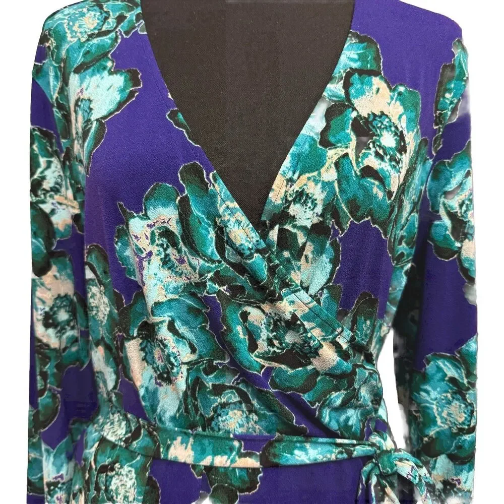 Vera Wang Dress XL Faux Wrap Colorful Artsy Floral Bold Office Career Party Date - Picture 2 of 10